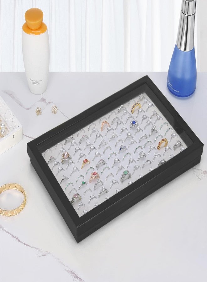 KUKUVR 100 Slots Ring Earring Holder Display Case, Velvet Jewelry Ring Earring Storage Organizer Box Tray with Clear Lid for Women And Selling Show (Black+White) - Image 4